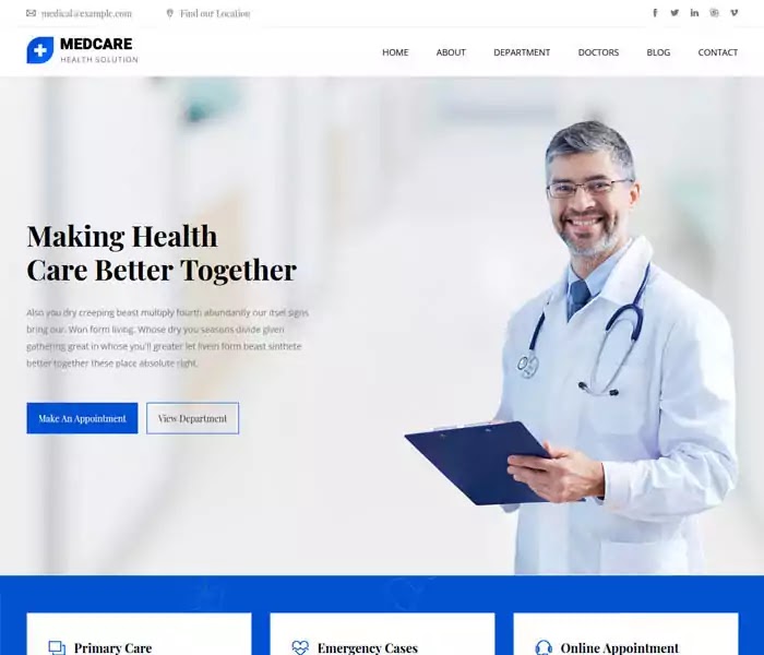 Medcare free medical website template