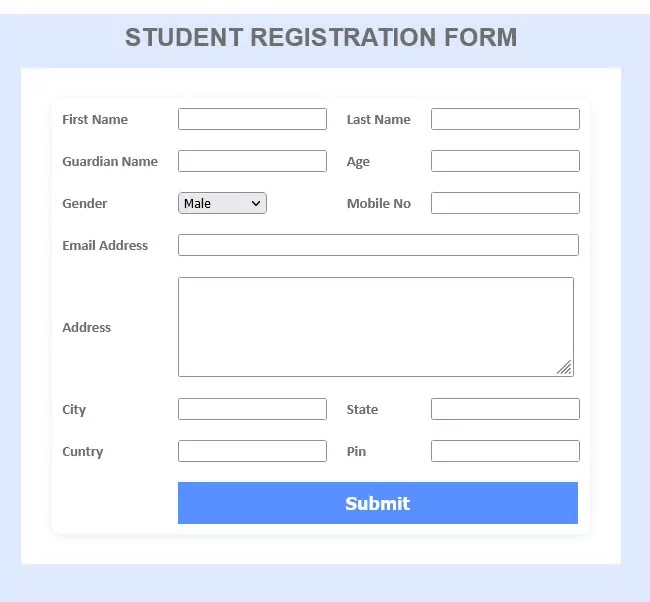free download Student Registration Form