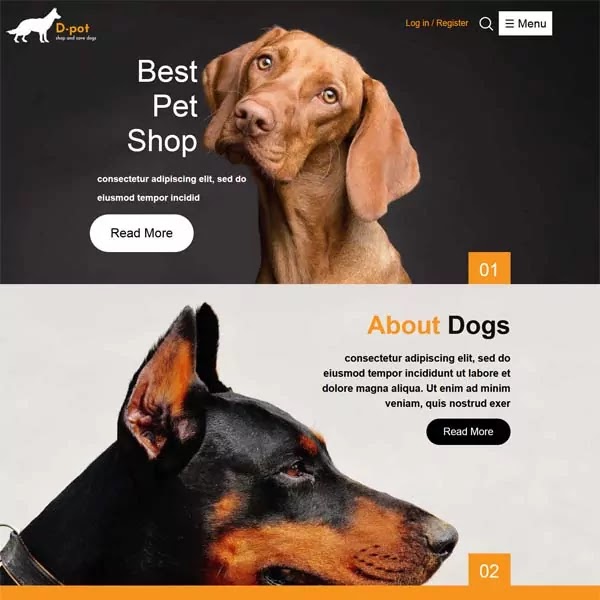 free pet shop html template