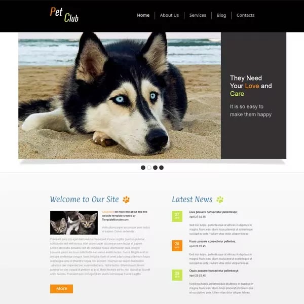 free pet shop html template