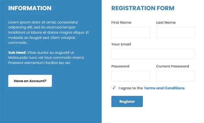 User registration form 