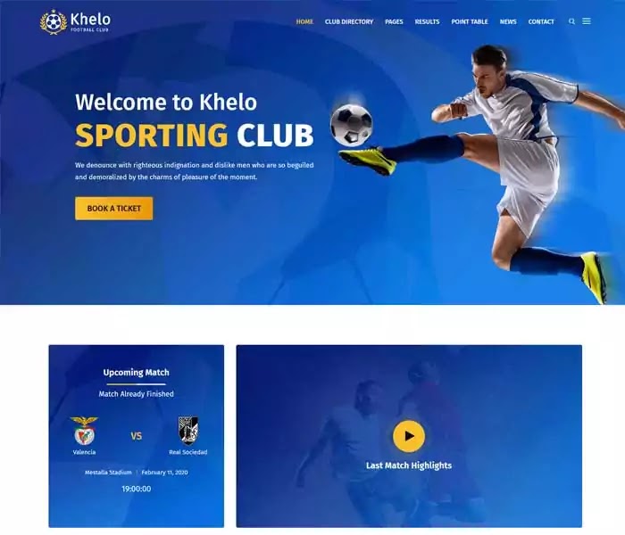 Khelo sports club WordPress theme