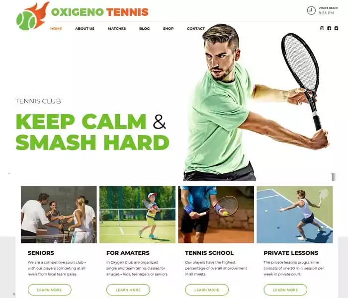 Oxigeno sports club WordPress theme