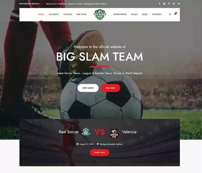 BigSlam sports club WordPress theme