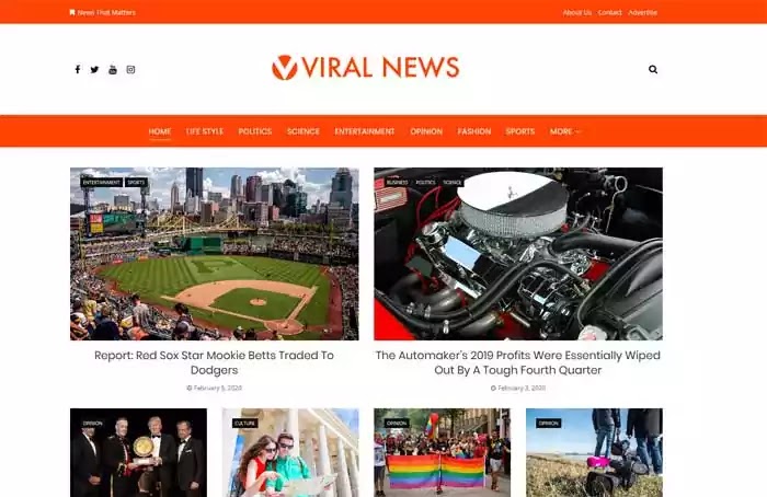 Viral News free news magazine wordpress theme