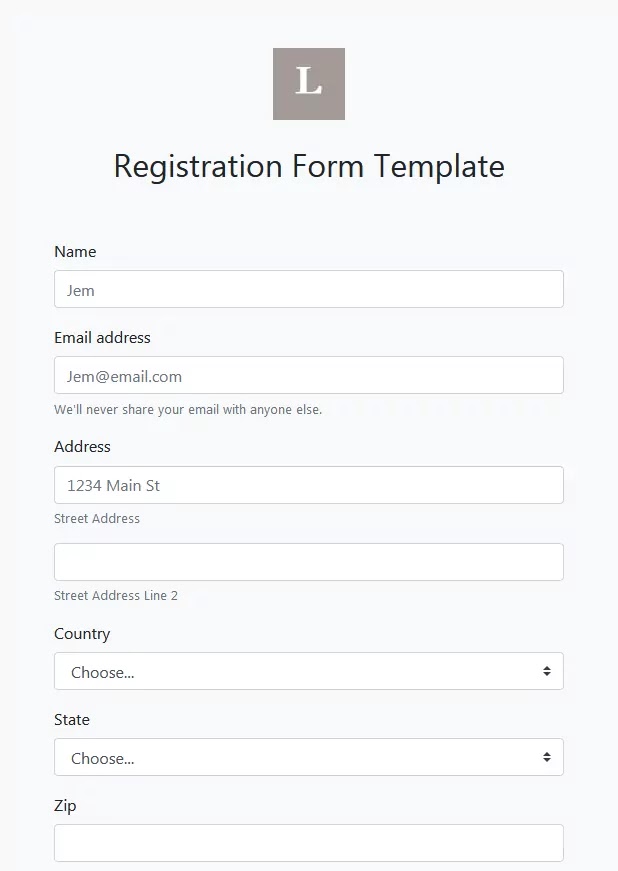 Bootstrap Responsive Registration Form
