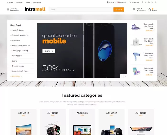 Intromall digital store opencart theme