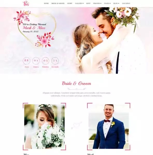 Pair bootstrap wedding template