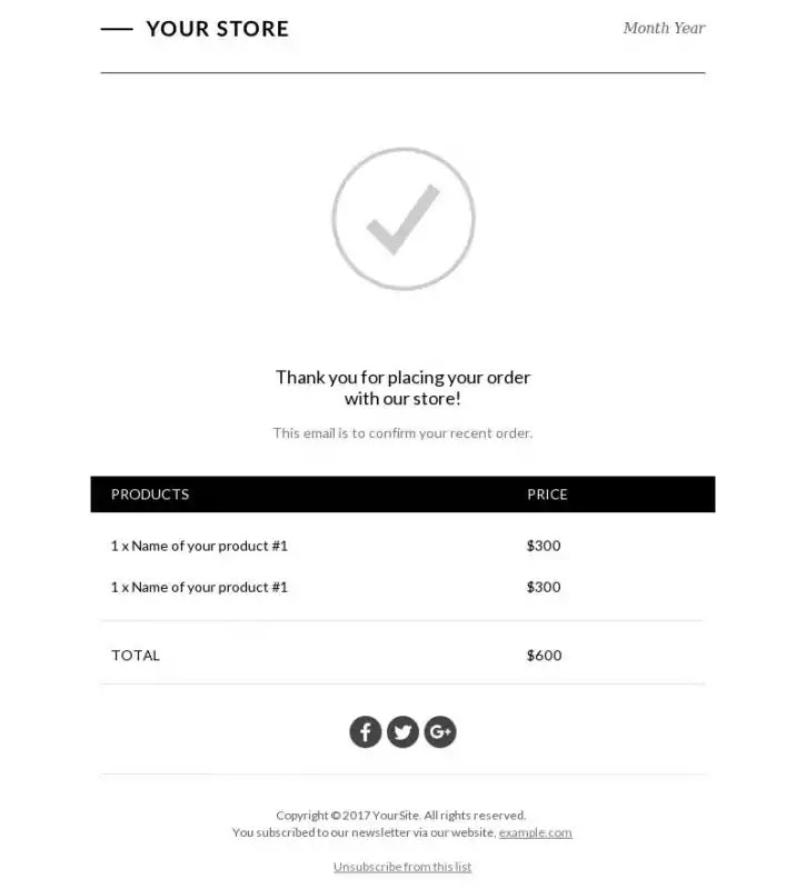 Order Confirmation Free email template 