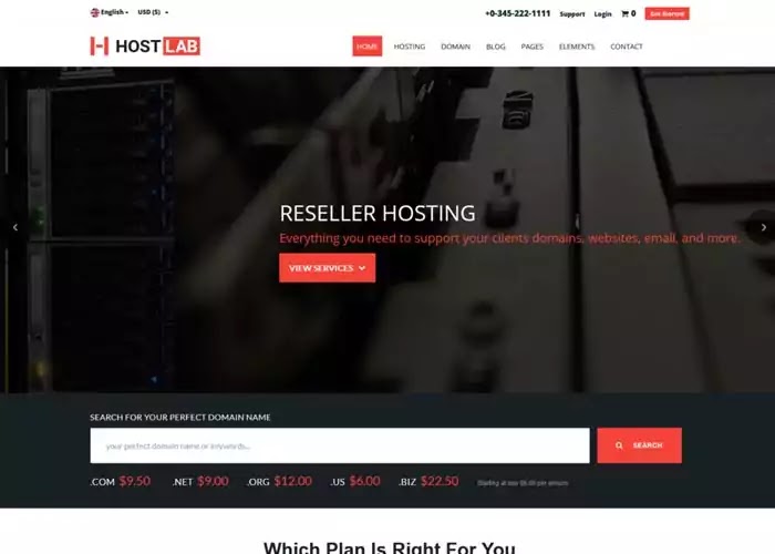 HostLab web hosting theme