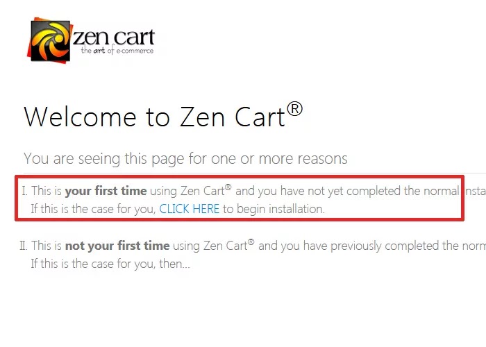 Normal install zen cart