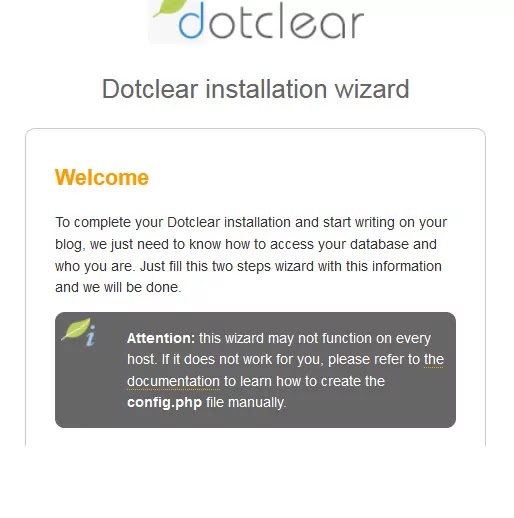 Dotclear installation window 